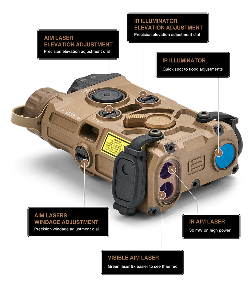 "Adjustable VCSEL IR illuminator beam from spot to flood on EOTECH OGL"