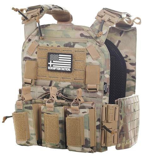 Redemption Tactical 'CRUSADER 2.0' plate carrier vest in OCP camo with triple mag pouch and quick-release buckles, by Green Tip Surplus