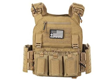 Redemption Tactical CRUSADER 2.0 plate carrier in Coyote Brown with triple mag pouch and MOLLE compatibility by Green Tip Surplus.