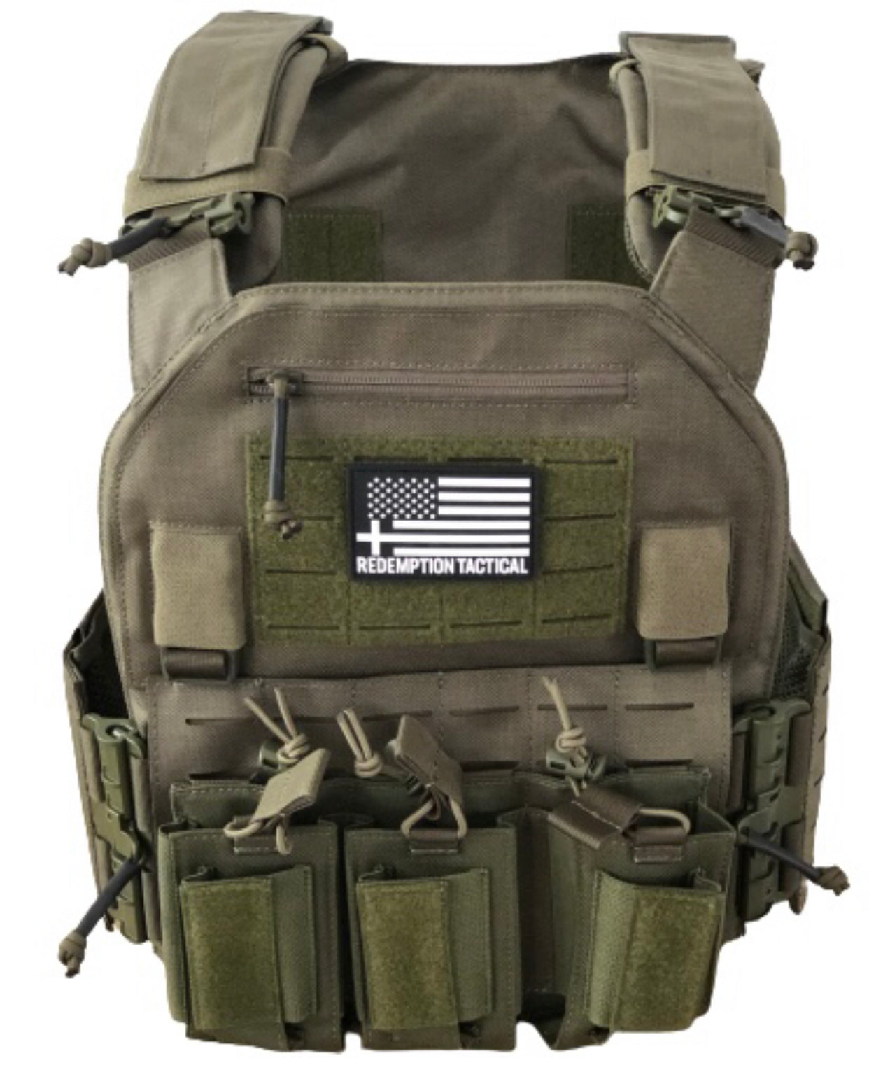 Ranger Green CRUSADER 2.0 tactical vest featuring quick-release buckles, padded shoulder straps, and adjustable cummerbund by Green Tip Surplus