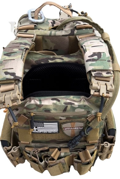 Multicam Cordura Crusader 2.0 Armor Combo with Level IV plates, triple mag pouch, and padded carrier bag built for rugged missions