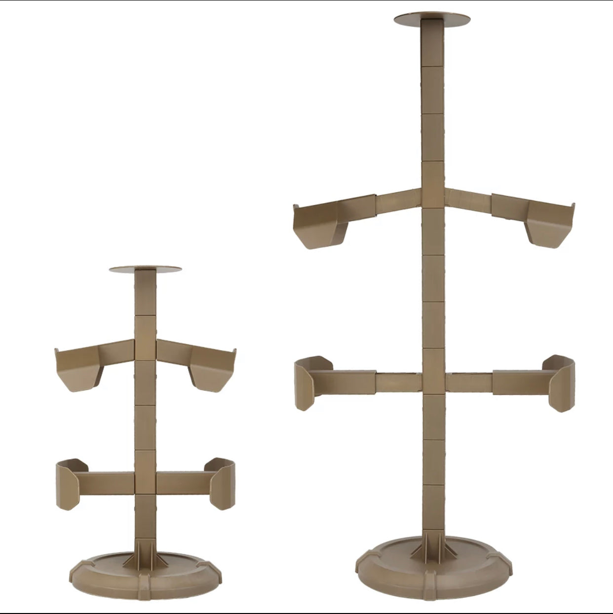 "Green Tip Surplus Armor Butler Stand 2.0, a heavy-duty solution for holding and displaying tactical body armor, helmets, and battle belts. This stand is adjustable, allowing for different configurations to hold a full kitted-out vest or just a helmet or battle belt.