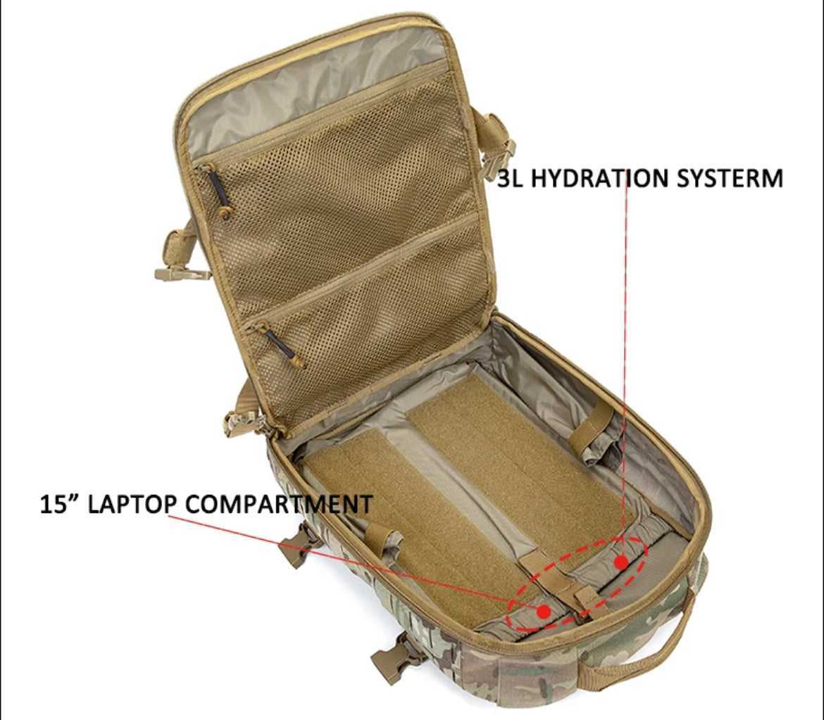 Full tactical setup from Green Tip Surplus with Level IV XL body armor plates, Crusader carrier, and matching laptop bag for mission-ready organization