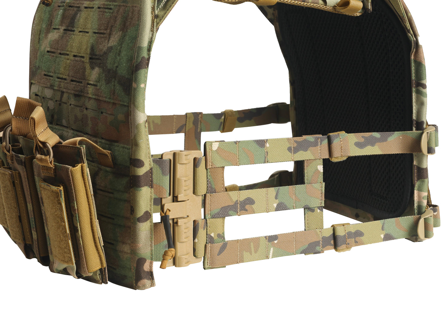Side-by-side view of lightweight 10x13.5 Level IV plates and Crusader Plate Carrier Bag with mesh padding and medic pouch