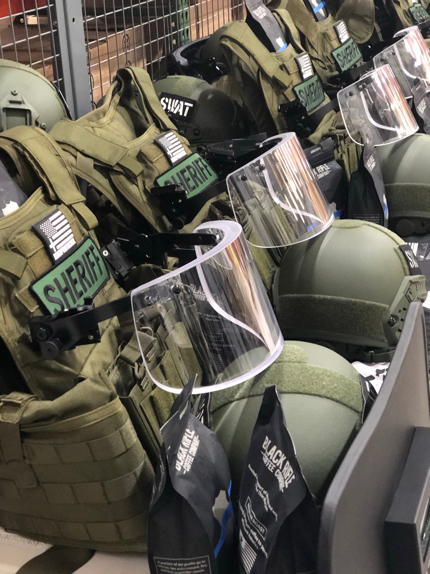 Level IIIA Ballistic Glass Face Shield, attaches securely to helmets using ARC rail mounts, offering face protection without compromising visibility