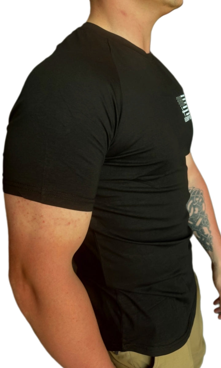 redemption tactical Performance stretch fabric featured on the Black Crusader Social Club Shirt, moisture-wicking for all-day comfort. Tactical style by Green Tip Surplus.