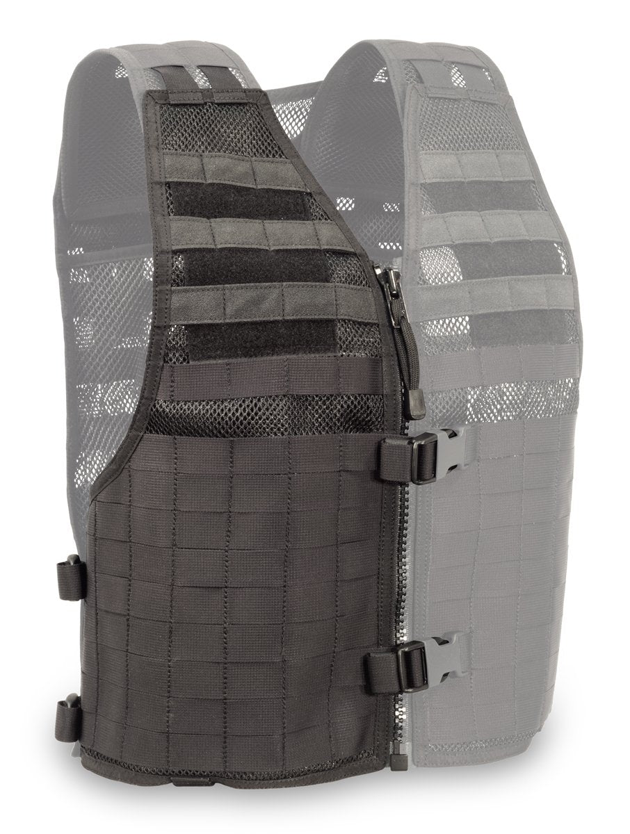 MVP Tactical Vest MOLLE left panel in black with full MOLLE webbing