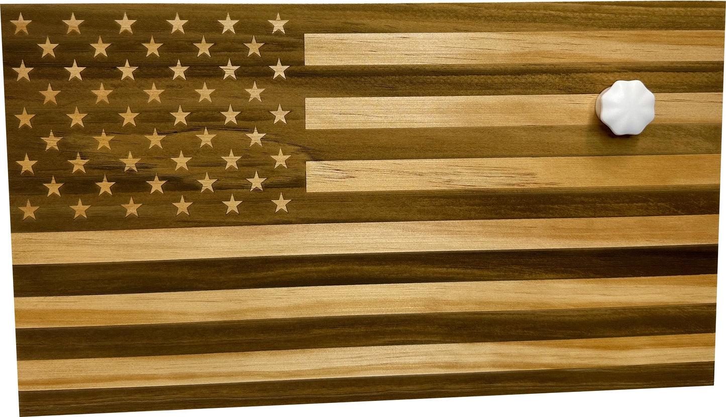 American Flag Decorative & Secure Wall-Mounted Gun Cabinet (Natural)