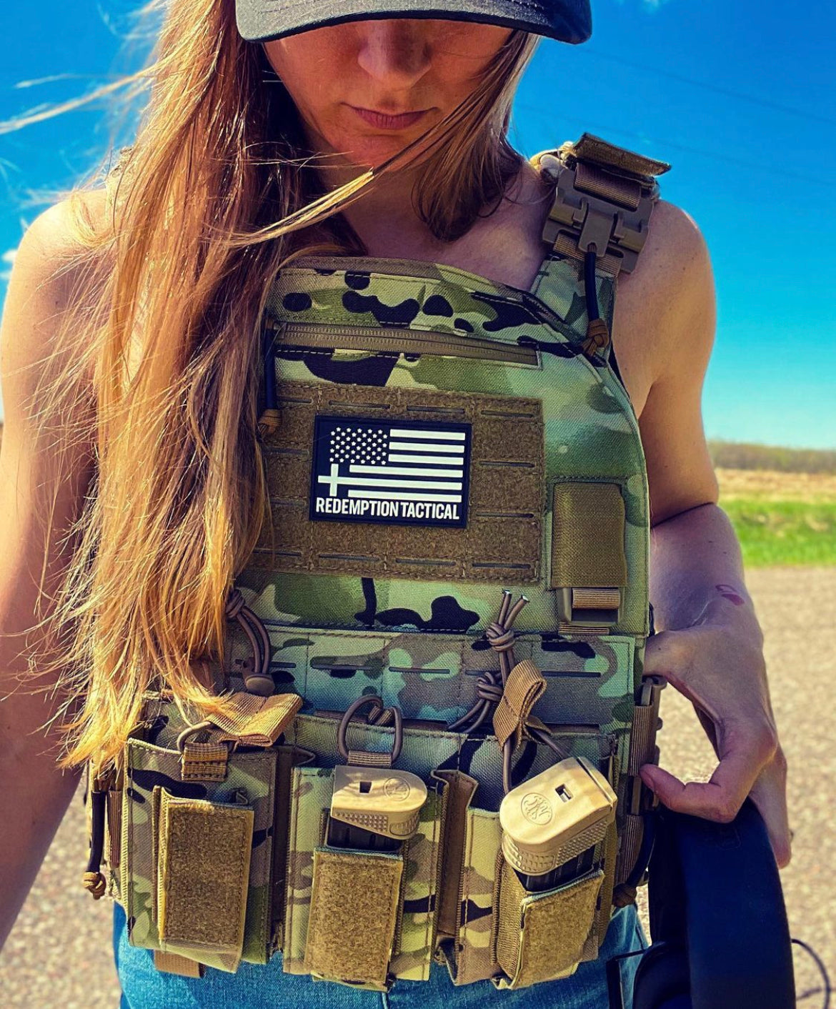 Ranger Green Crusader 2.0 Carrier with adjustable straps and built-in triple mag pouch for tactical gear setup by Green Tip Surplus.