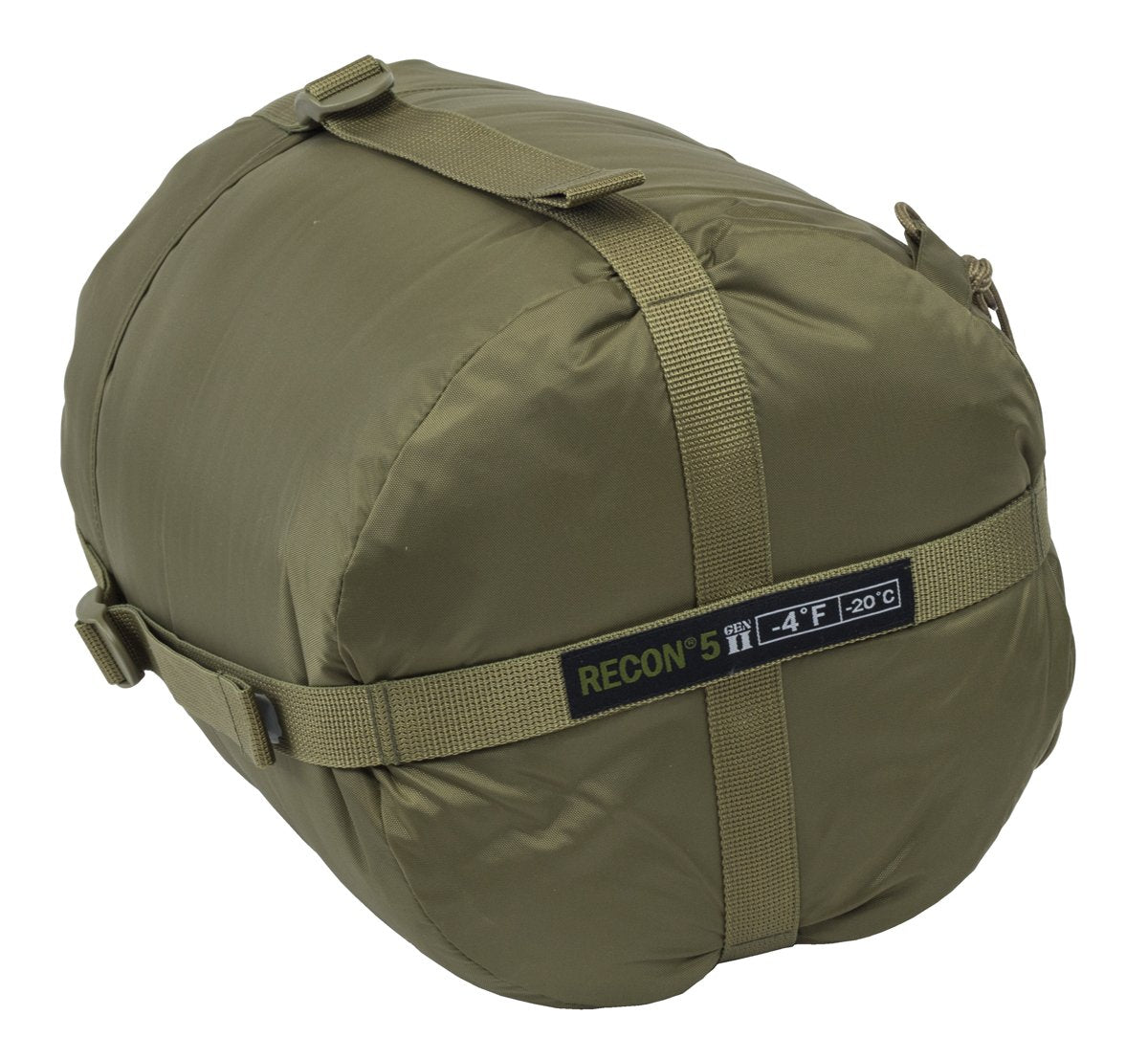 Recon 5 Gen II military sleeping bag in black, full view of mummy bag design for cold weather operation