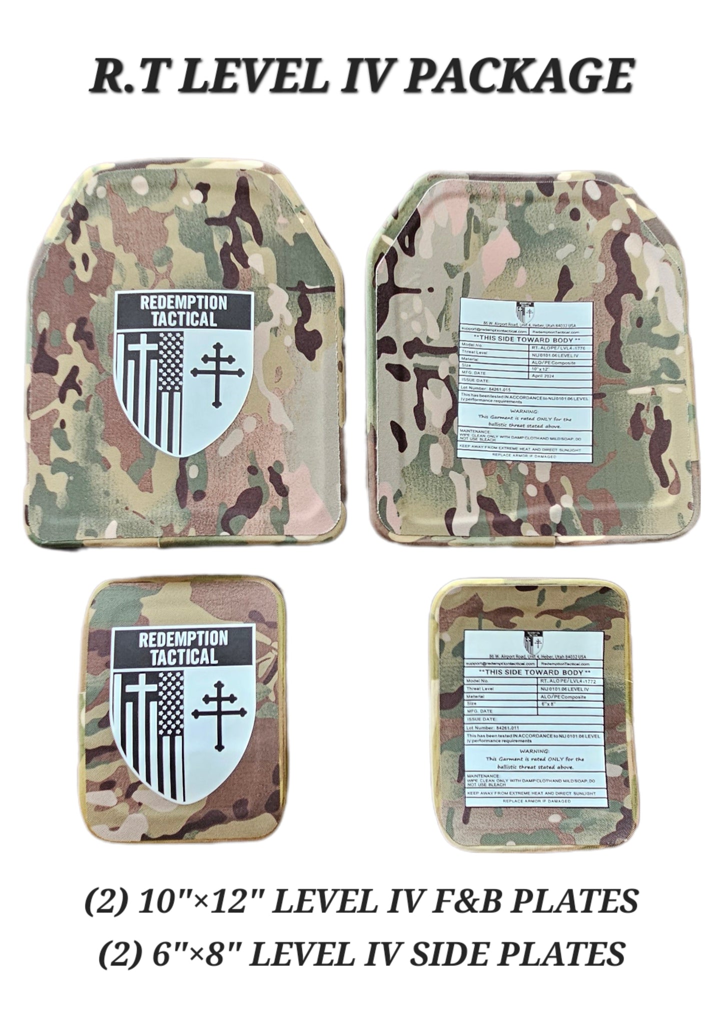 CRUSADER 2.0 ARMOR FULL KIT COMBO PACKAGE LIGHTWEIGHT LEVEL IV (2) 10x12 Front/Back Plates (2) 6x8 Side Plates (Level III)
