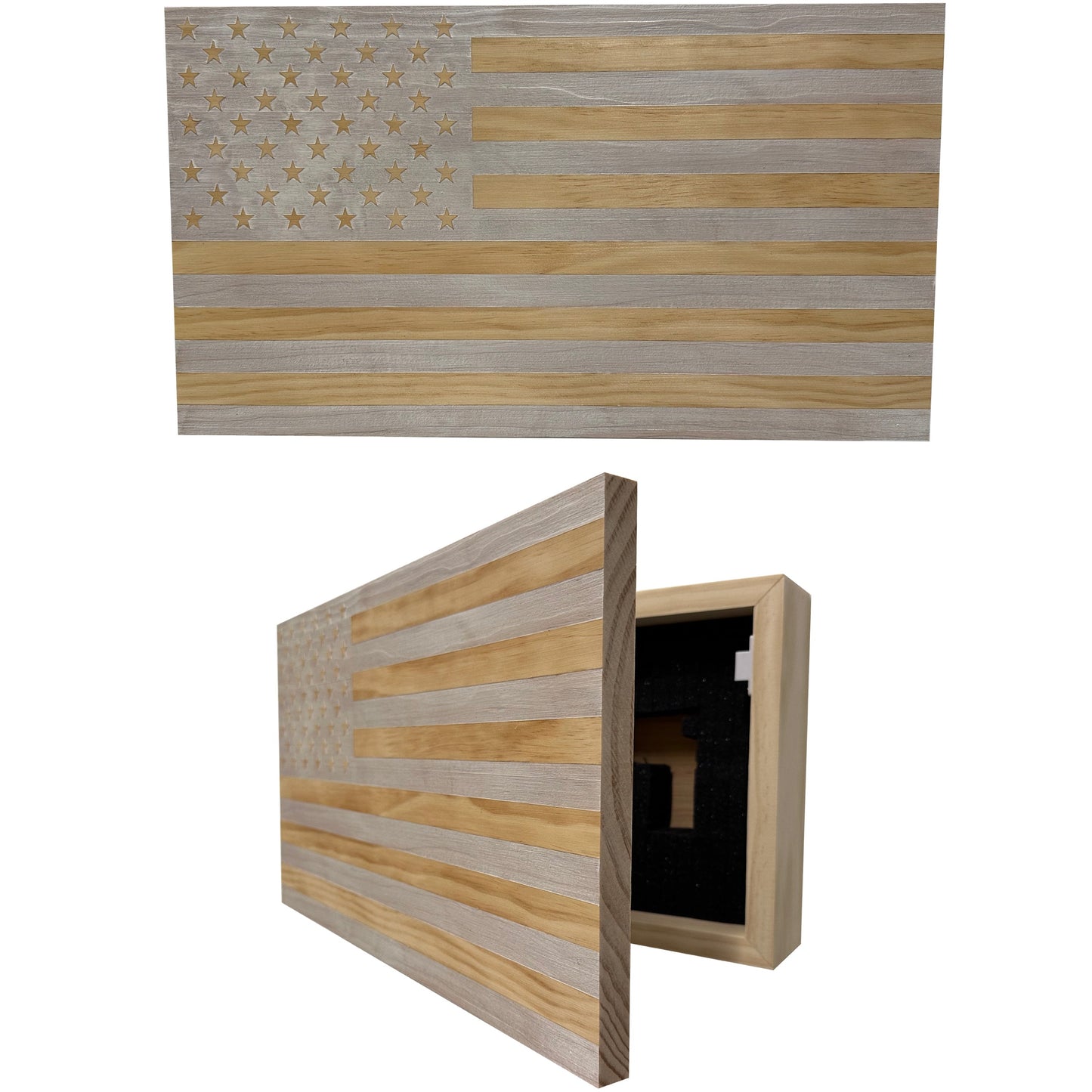 American Flag Decorative & Secure Wall-Mounted Gun Cabinet (Whitewashed)