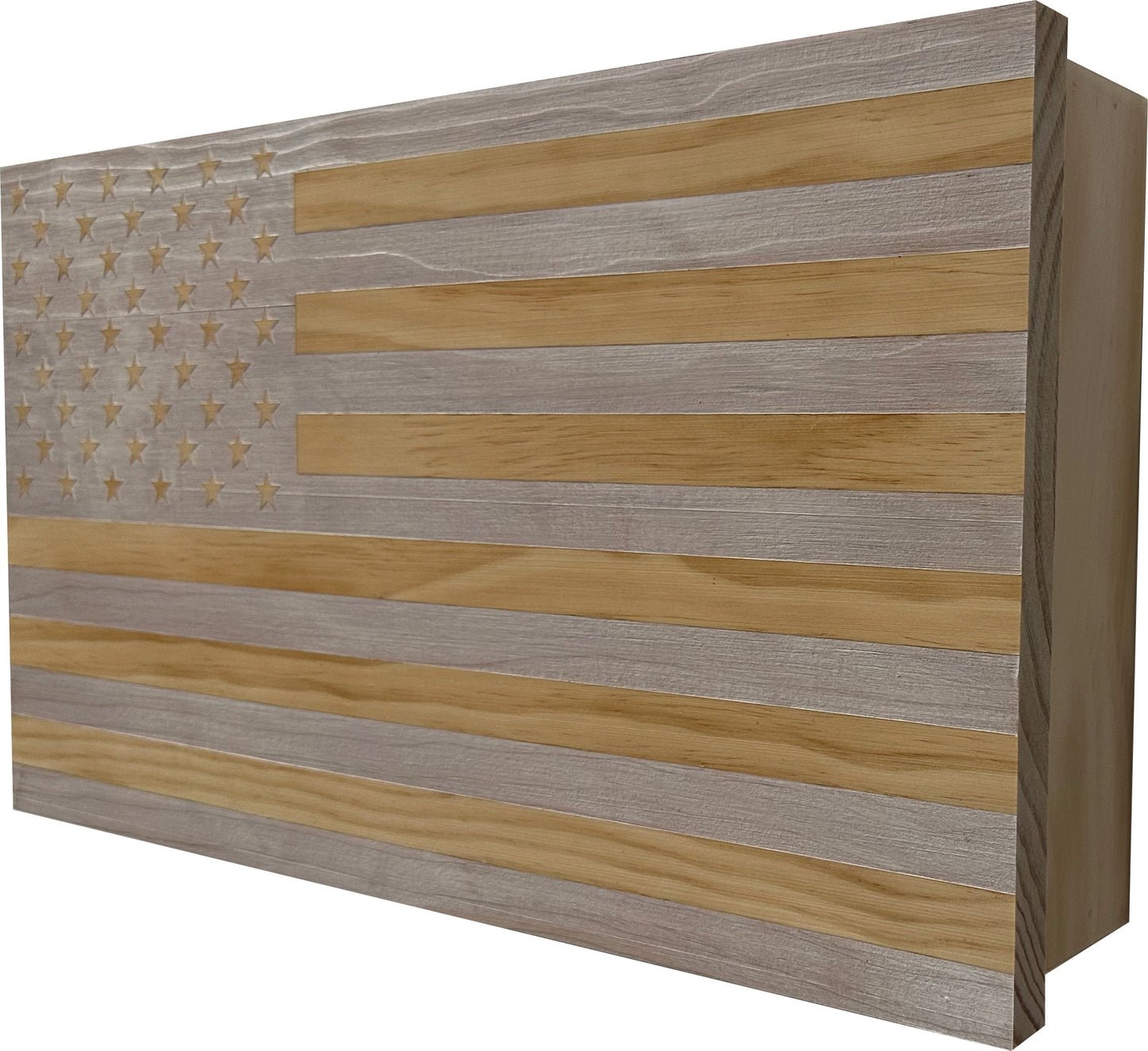 American Flag Decorative & Secure Wall-Mounted Gun Cabinet (Whitewashed)