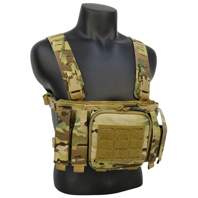 Front view of Crusader tactical chest rig with MOLLE webbing and mag pouches by Green tip Surplus

