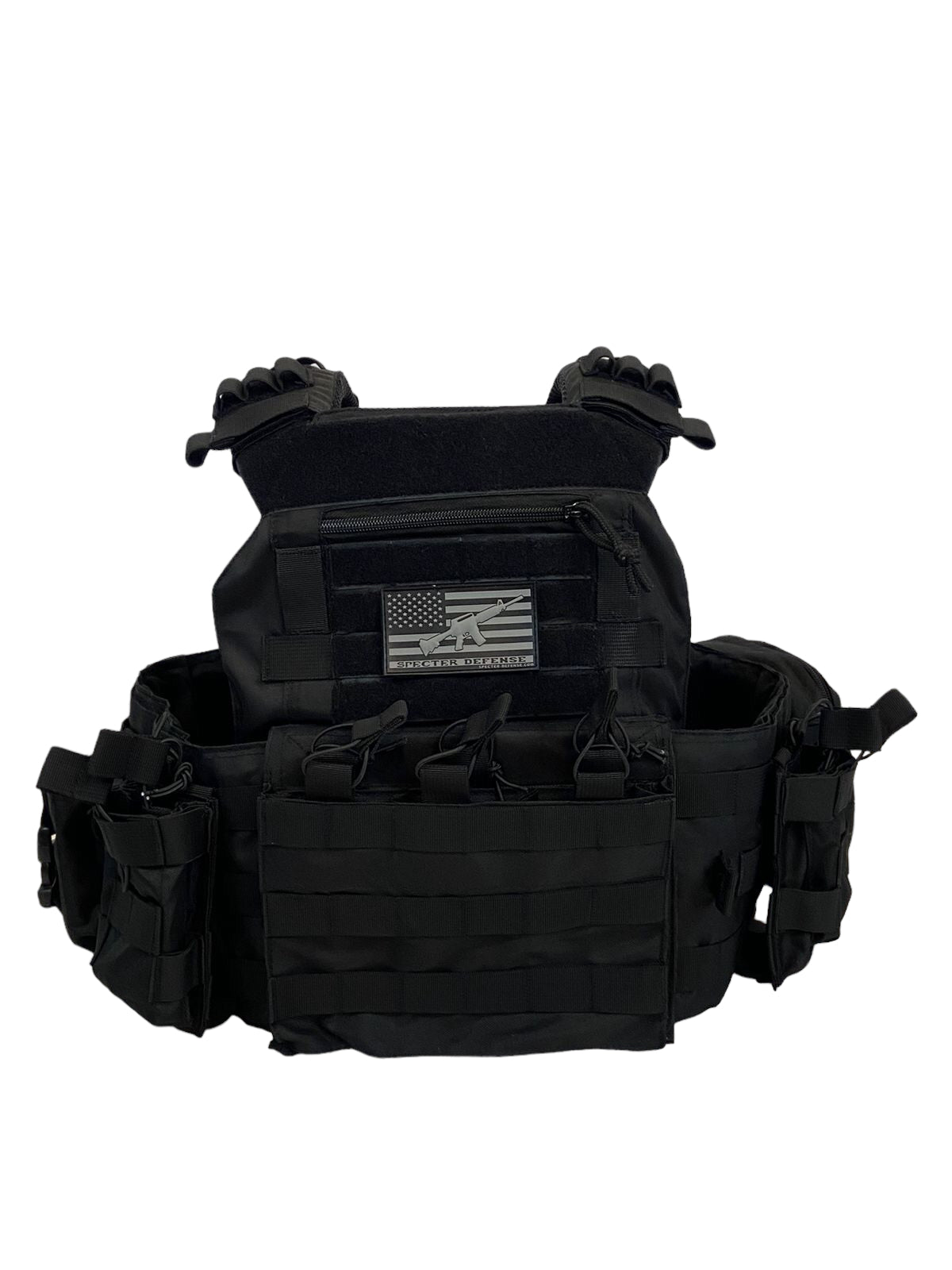 Black FAPV G4 Plate Carrier Vest by Green Tip Surplus, crafted from Genuine Multicam® 500D Nylon Cordura, featuring MOLLE pouches, adjustable straps, and side armor pockets. Compatible with 10x13 plates (not included).