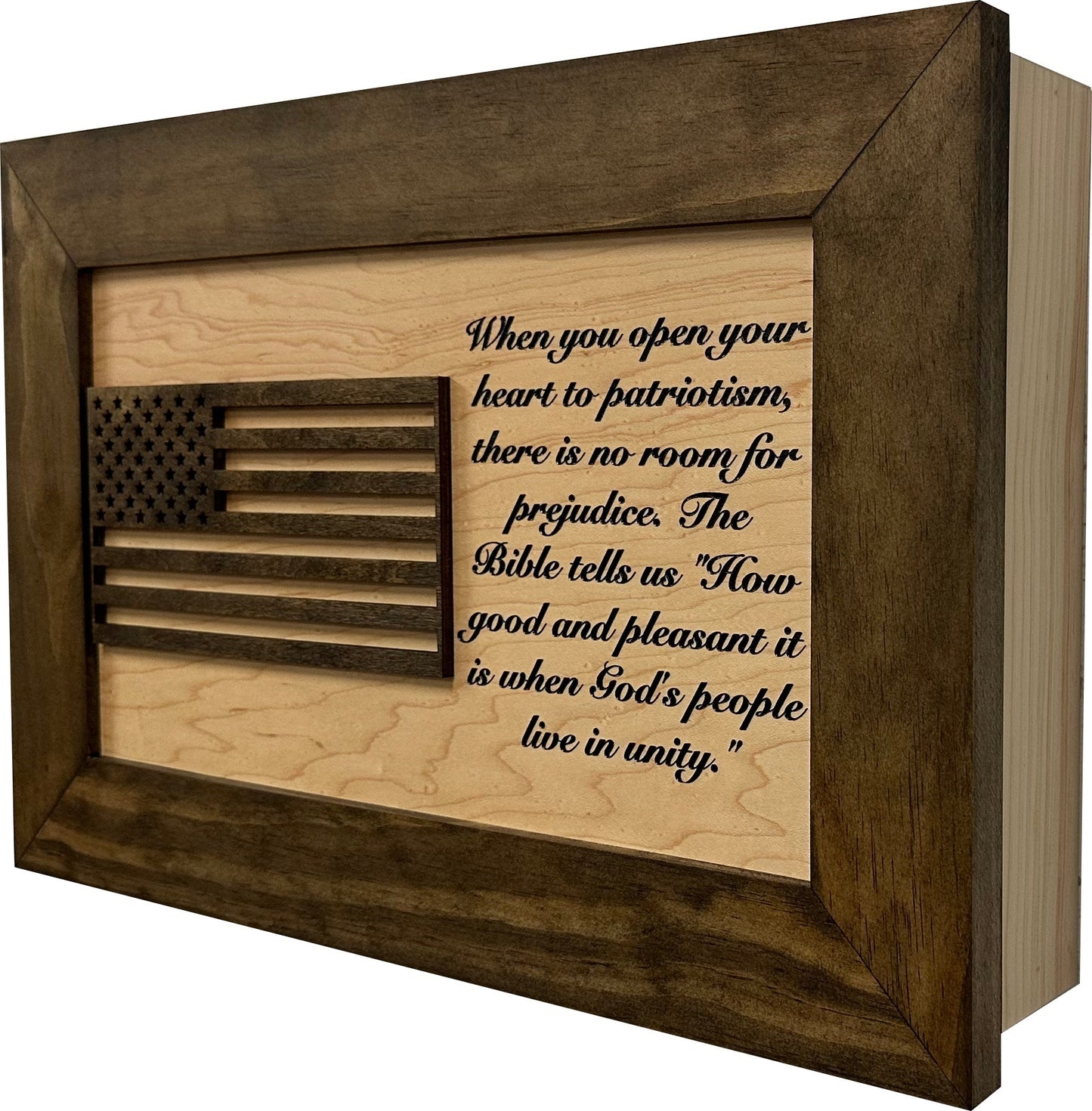 American Flag & Patriotism Decorative & Secure Wall-Mounted Gun Cabinet (Jacobean & Natural)