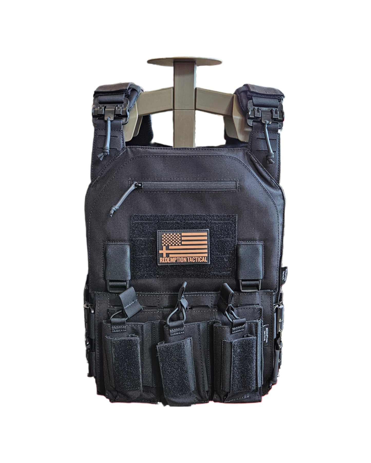 Image of the Redemption Tactical and Crusader 2.0 patches included with the CRUSADER 2.0 XL Plate Carrier, perfect for adding a personal touch in black colour