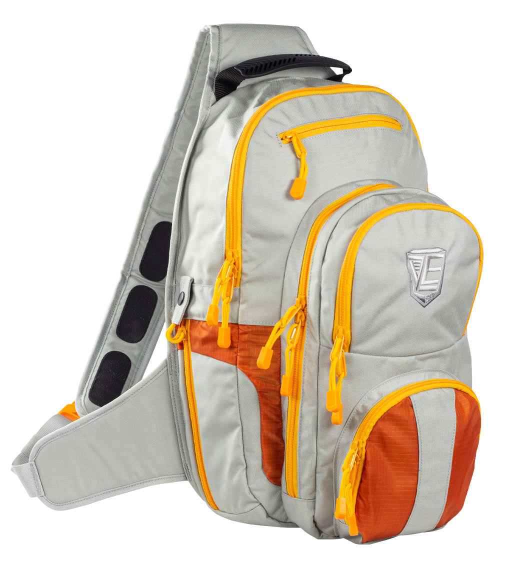 Smokescreen bag in gray and orange with tactical styling

