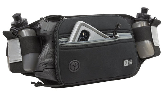 Concealed Carry Hydration Running Belt with Adjustable Holster, Dual Water Bottles, Quick Access Rip Cords, and Non-Slip Backing for Runners