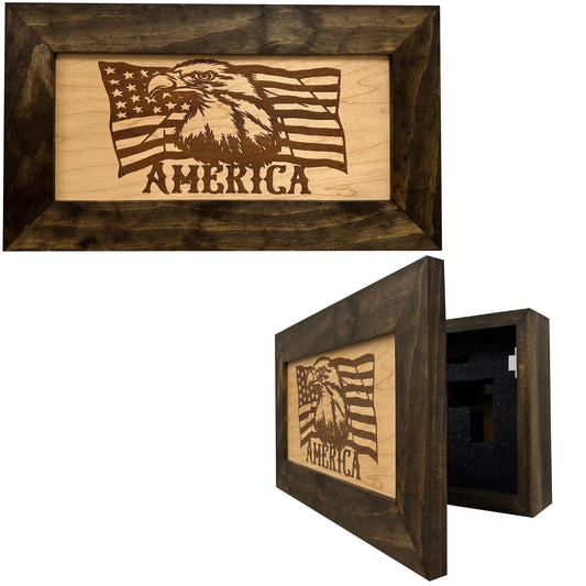 American Flag with Bald Eagle Patriotic Decorative Wall-Mounted Secure Gun Cabinet