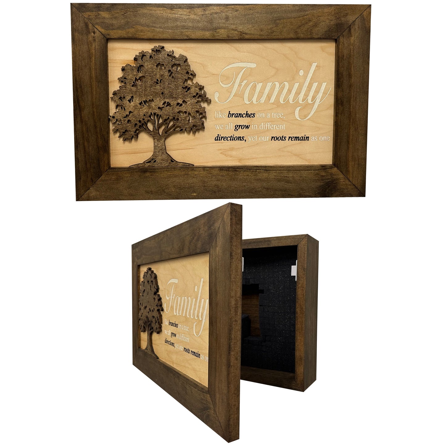 Decorative Secured Gun Storage Cabinet with Family Branches (Dark Walnut)