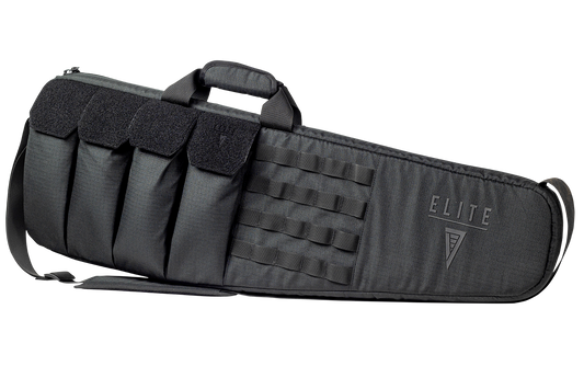 Black Elite Sporting Rifle Case with MOLLE webbing and mag pouches