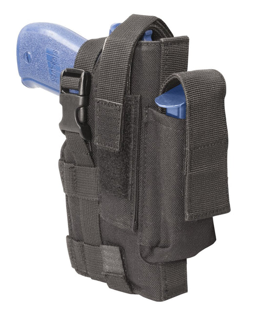 Black tactical belt holster with pistol light attachment support
