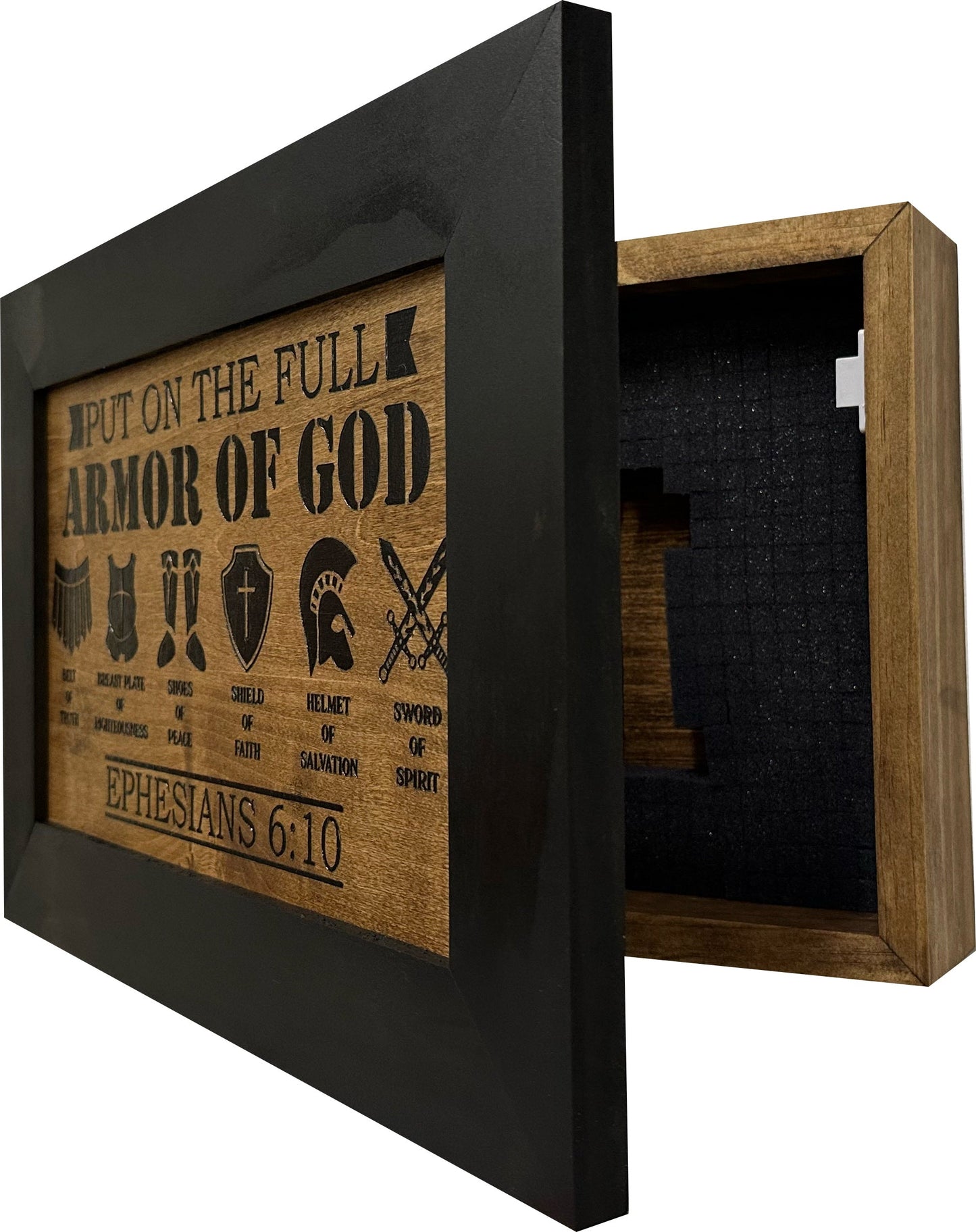 Hidden Gun Cabinet Put On The Full Armor Of God, Secure Concealed Ephesians 6:10 Gun Safe by Bellewood Designs