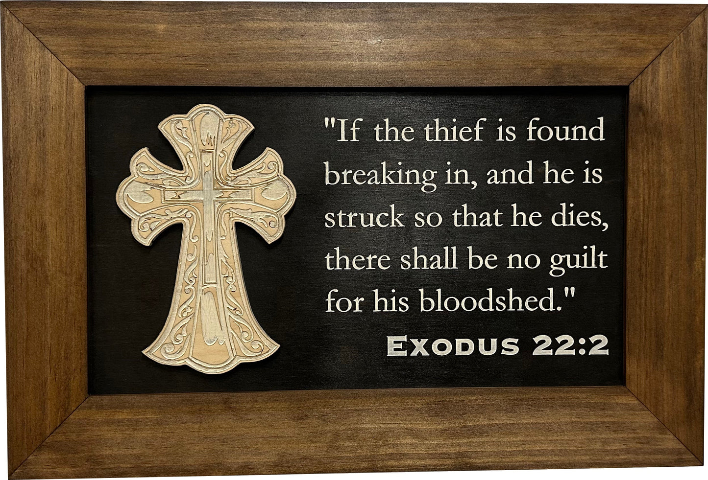 Decorative Gun Cabinet Wall-Mounted & Secure with a Cross and Exodus 22:2 - Gun safe To Securely Store Your Gun & Home Self Defense Gear