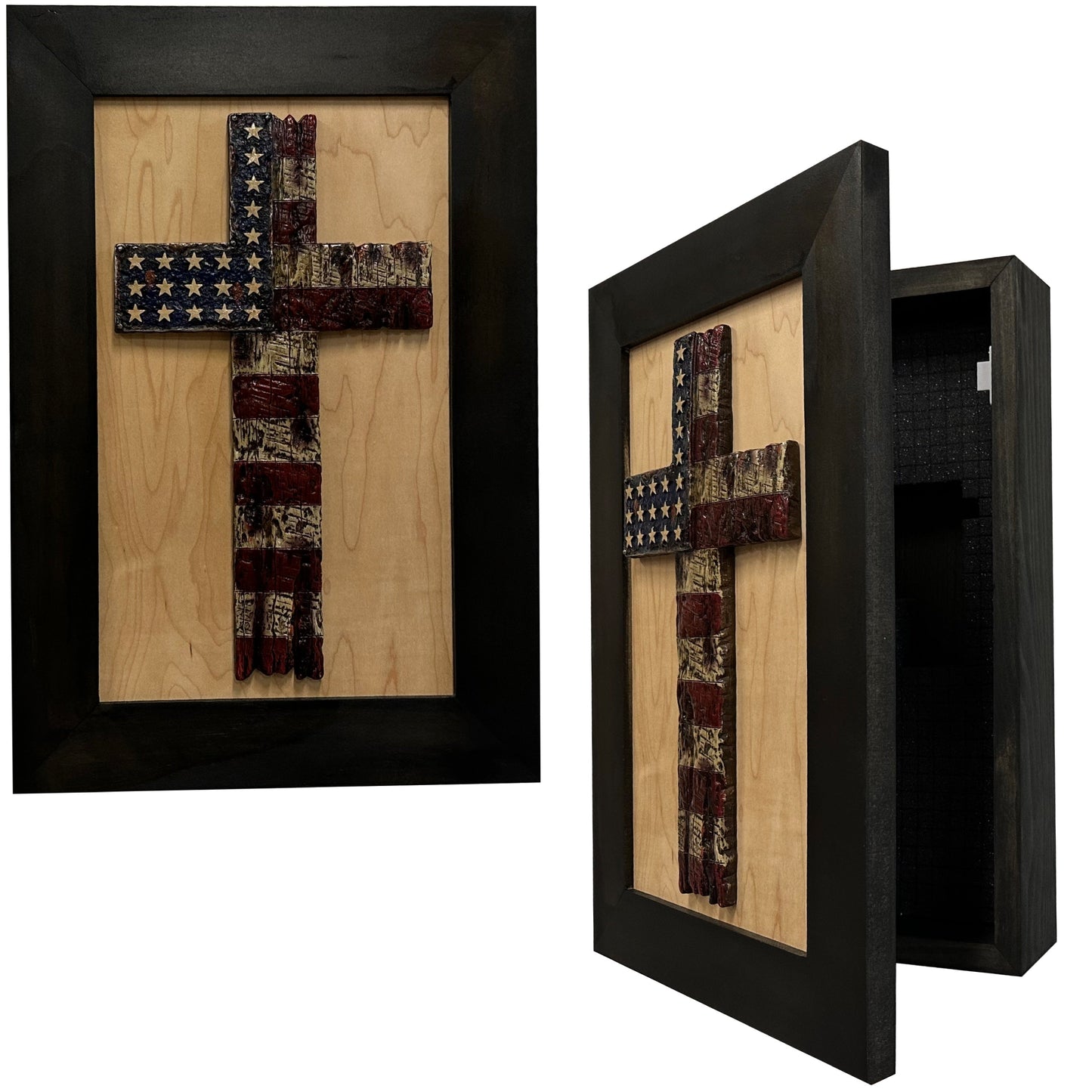 American Flag Cross Decorative Wall-Mounted Secure Gun Cabinet