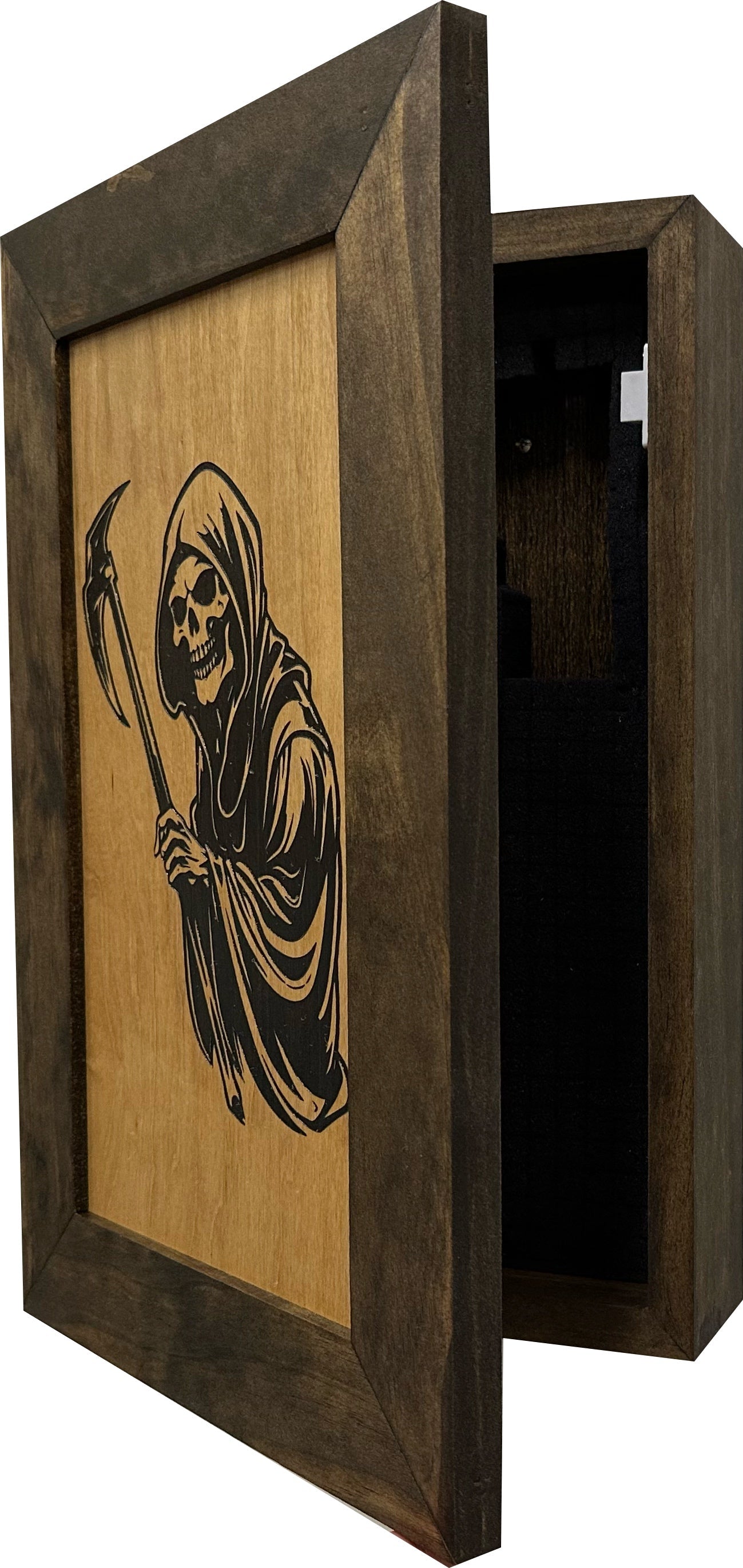 Hidden Gun Safe With Grim Reaper Design, Secure Concealed Gun Shelf by Bellewood Designs