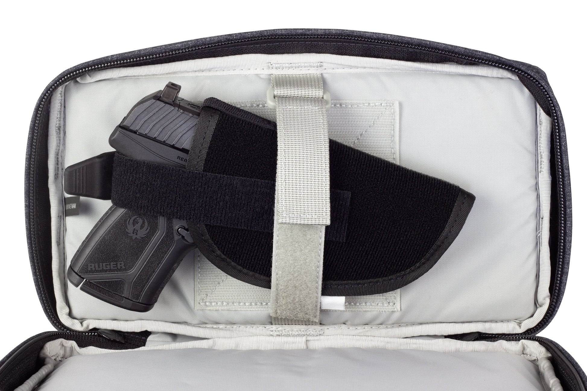HIP Gunner fanny pack open, showing included ambidextrous pistol holsters.