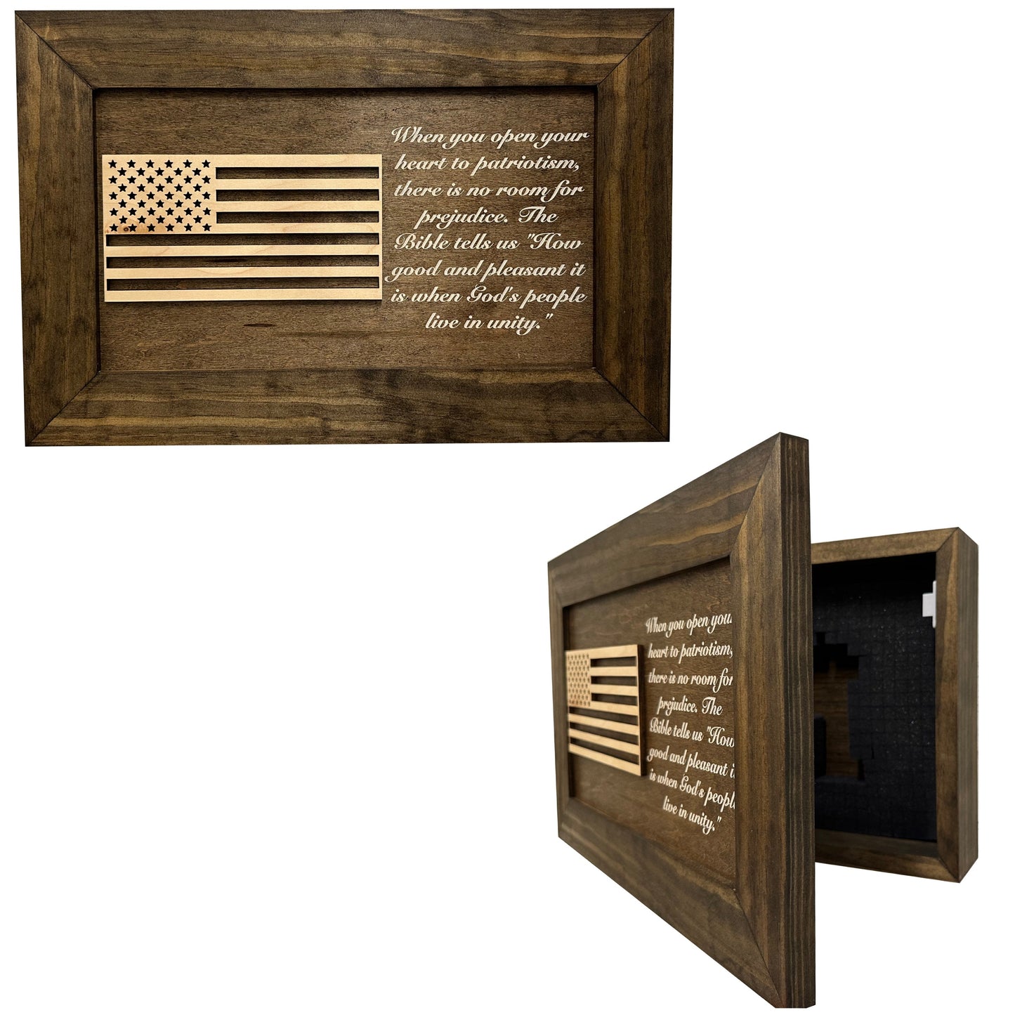 American Flag & Patriotism Decorative & Secure Wall-Mounted Gun Cabinet (Jacobean)