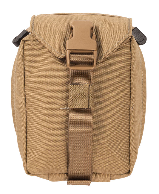 Front view of MOLLE medical pouch with rip-cord handle
