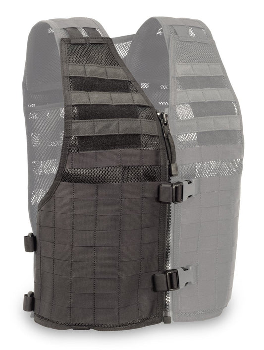 MVP Tactical Vest MOLLE left panel in black with full MOLLE webbing
