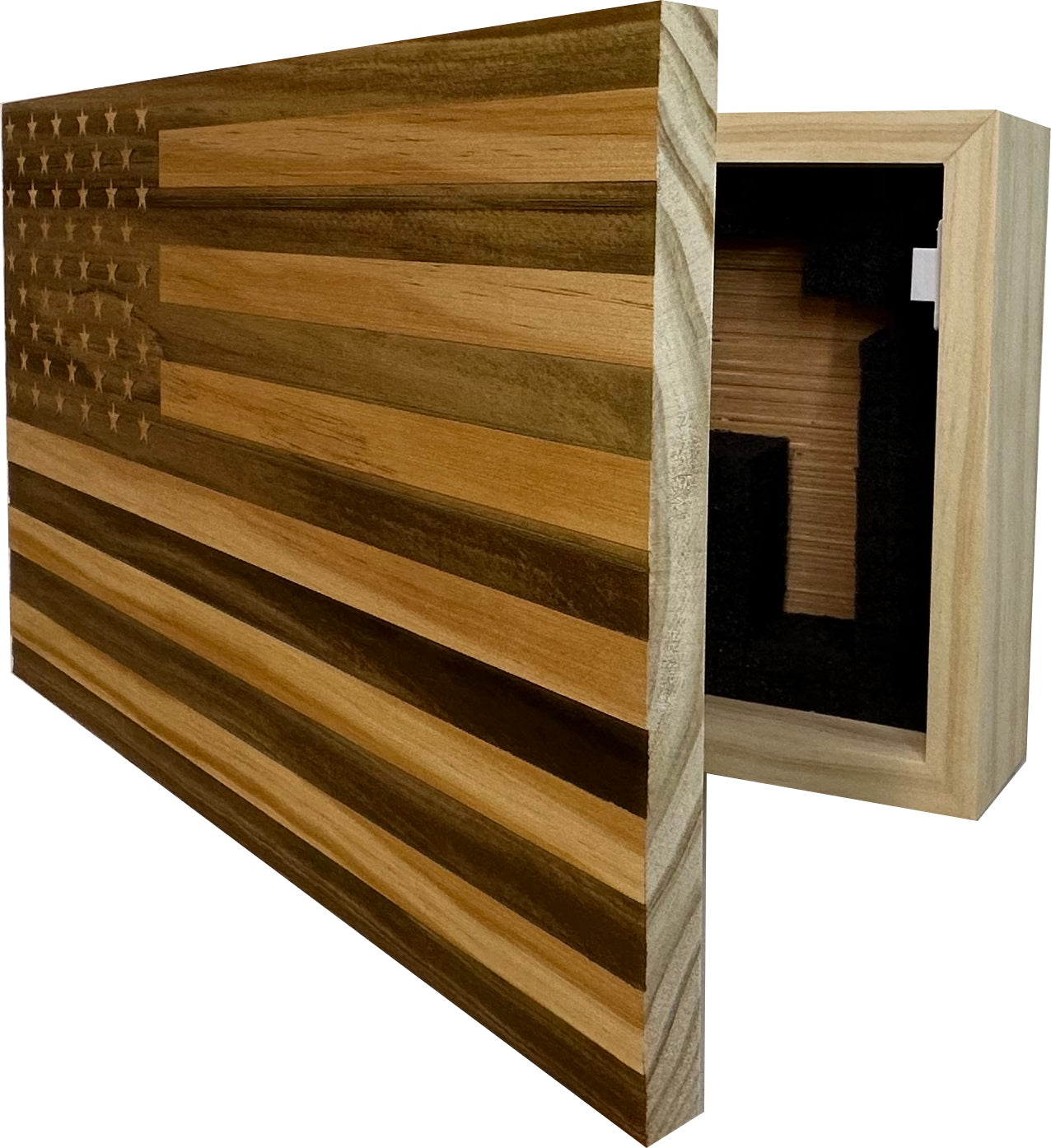 American Flag Decorative & Secure Wall-Mounted Gun Cabinet (Natural)