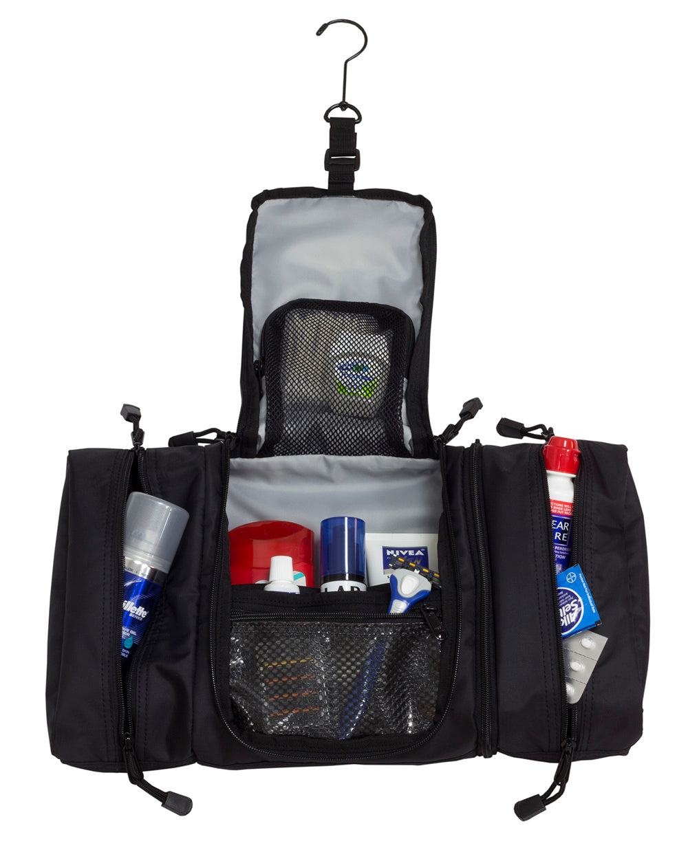 Hanging toiletry organizer with multiple compartments