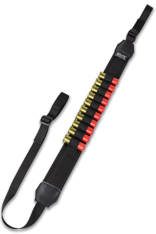 Padded rifle sling with four elastic cartridge loops in black