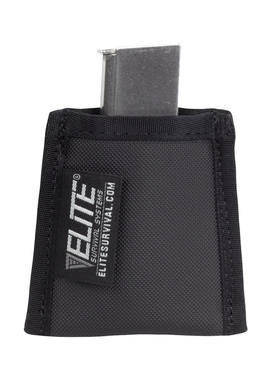 Front view of black pocket magazine pouch for concealed carry
