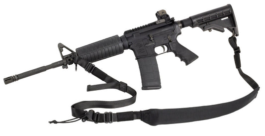 Rapid-Tac 2-point padded tactical sling with quick-adjust pull tabs and 2-inch neck padding in black color