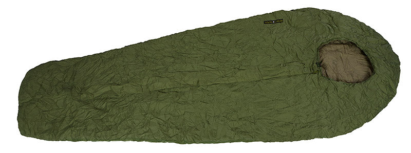 Recon 5 Gen II military sleeping bag in black, full view of mummy bag design for cold weather operations