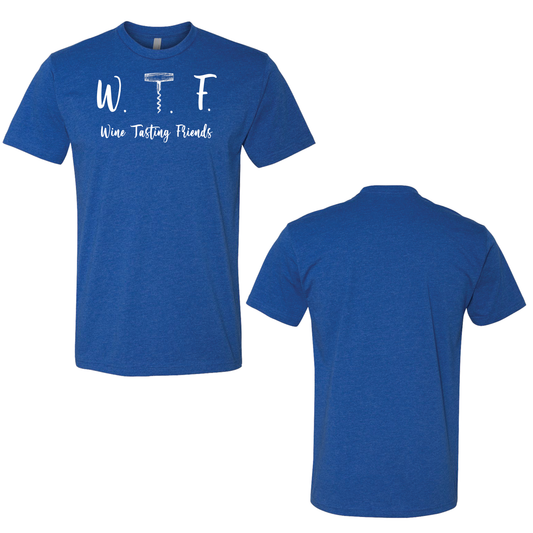 Cheeky WTF Wine Tasting Friends T-shirt with corkscrew design


